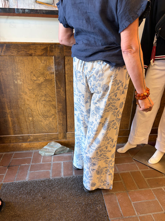 Blue Toile Flowers Pants