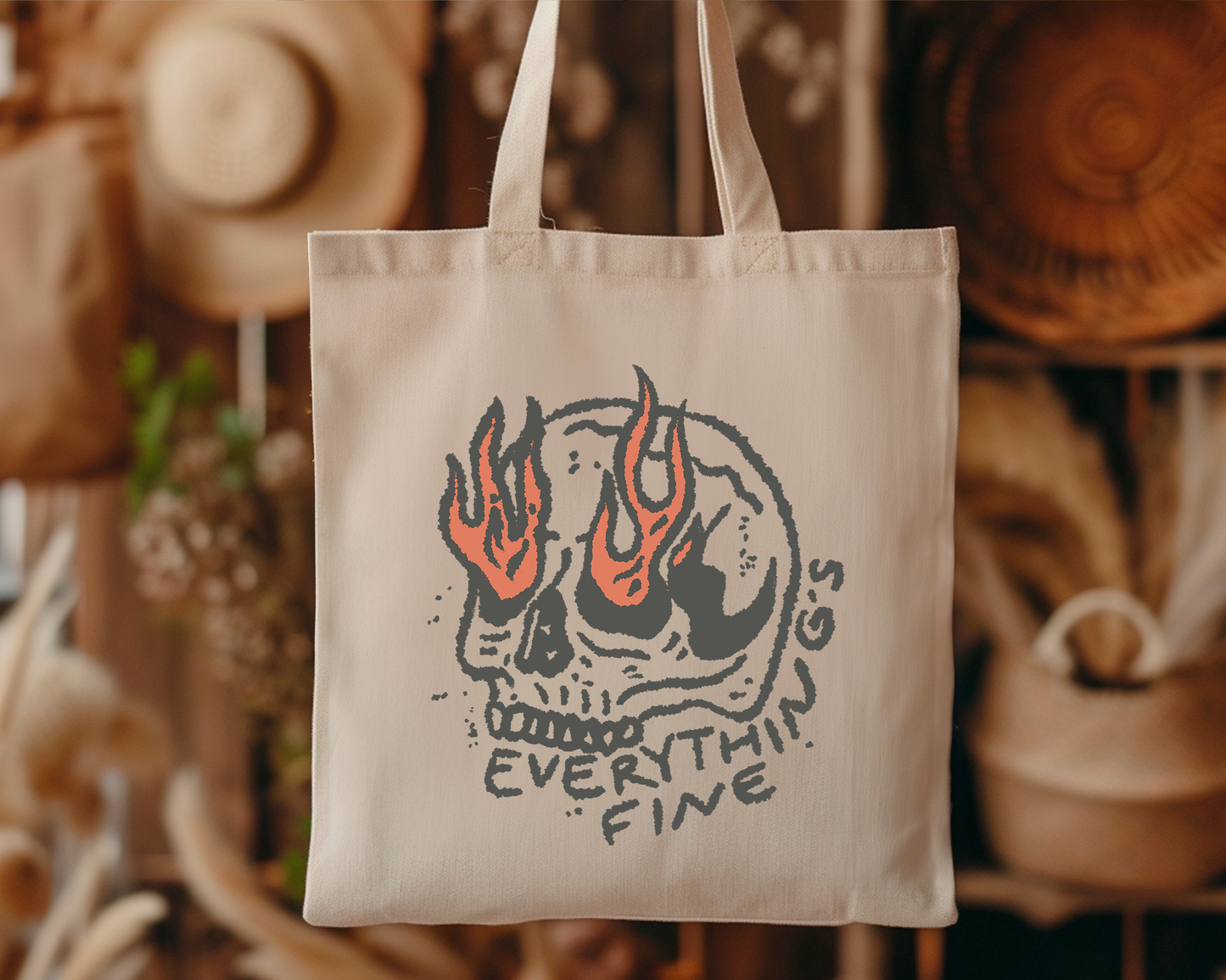 Everything Is fine Skeleton Tote Bag