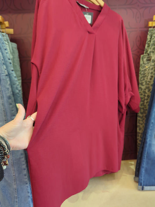 Aria 3/4 Sleeve Dress Burgundy