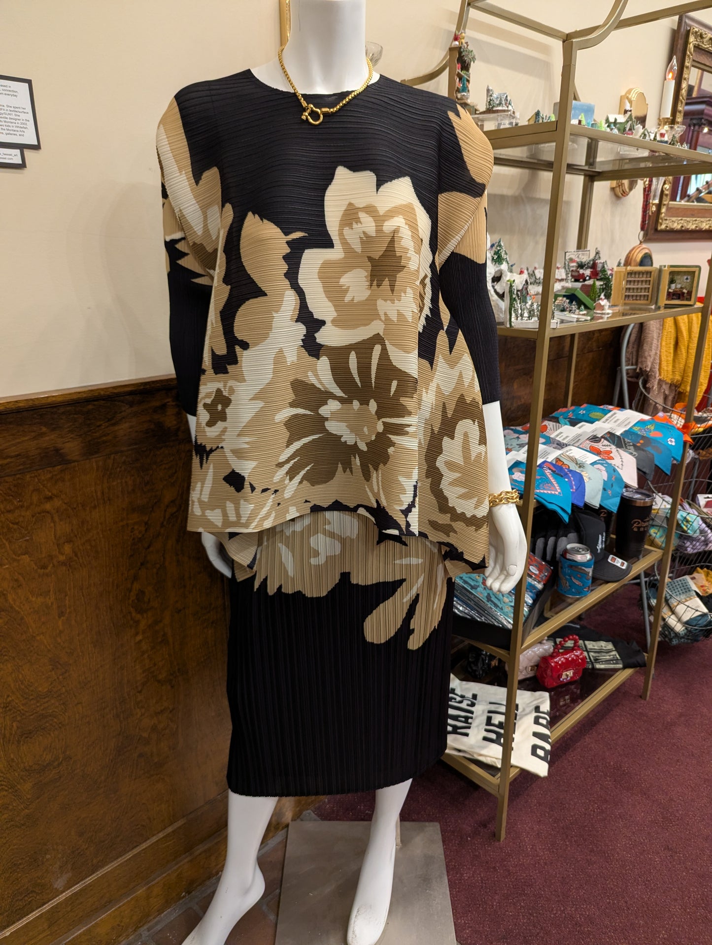 Black & Olive Pleated Top