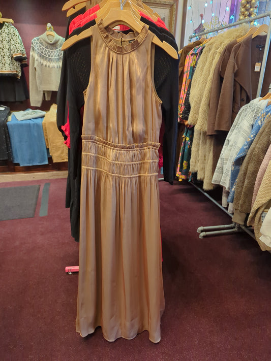 Golden Silk Halter Dress
