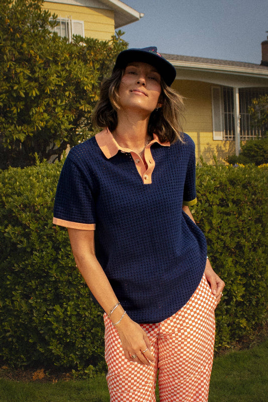 Open Knit Navy Polo