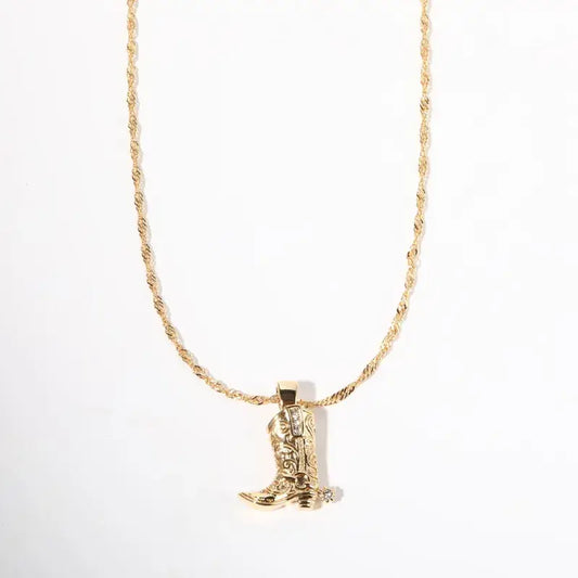 18K Gold Plated Cowboy Boot with Spur Pendant Necklace