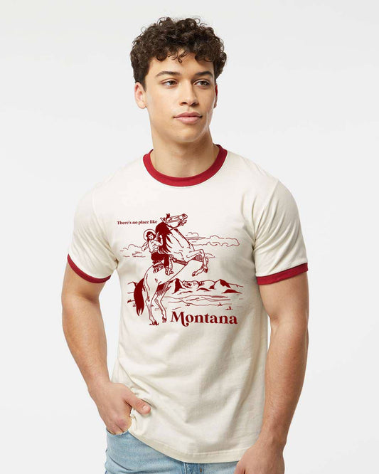 No Place Like Montana - Retro Style Ringer Tee - Cream Red