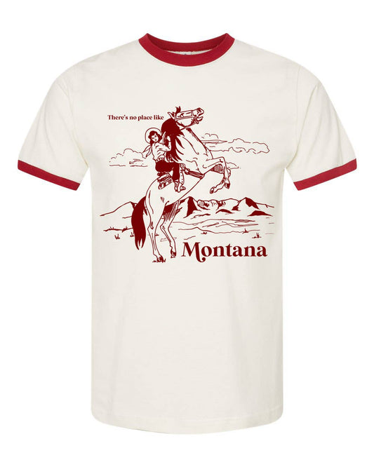 No Place Like Montana - Retro Style Ringer Tee - Cream Red