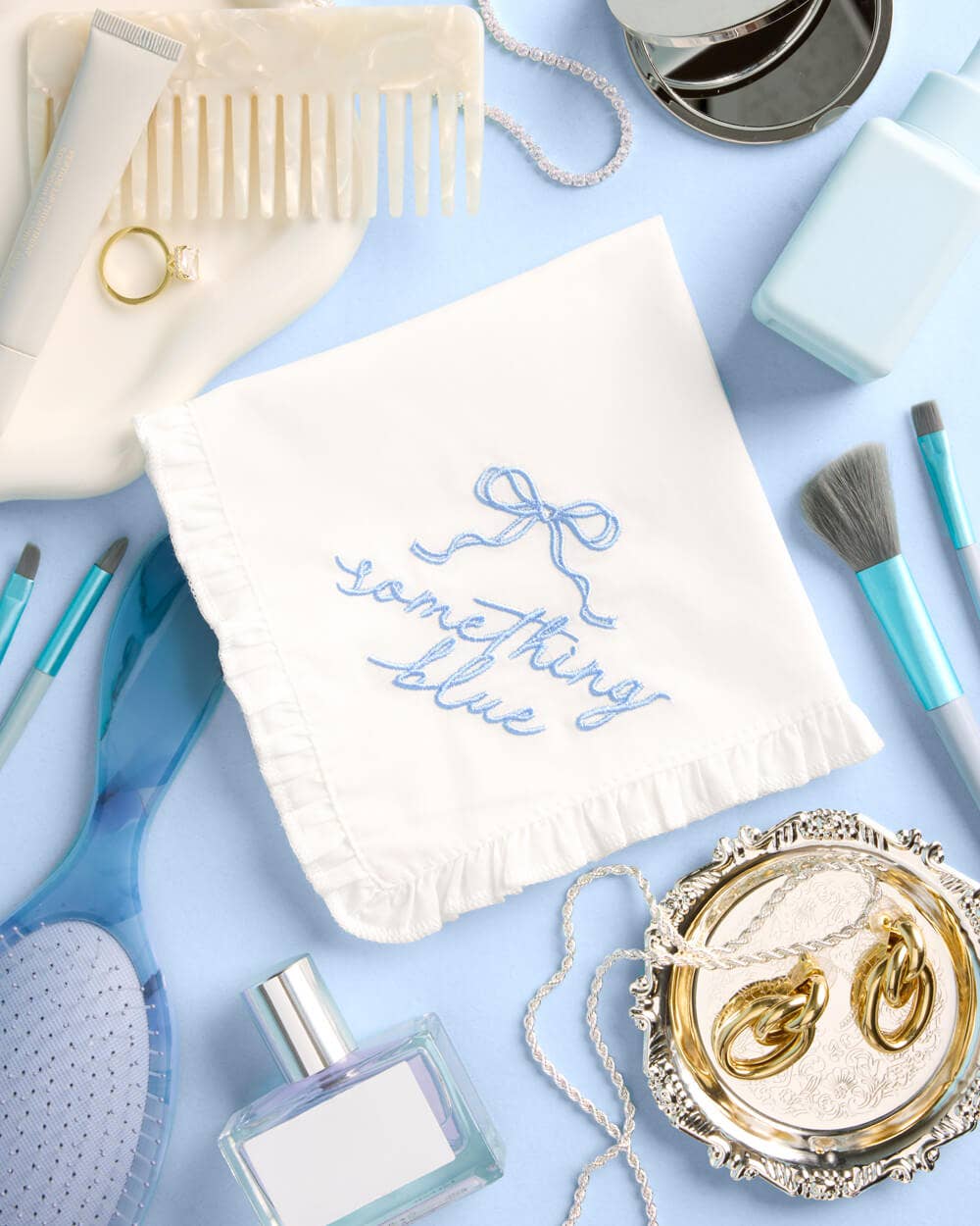Something Blue Hanky - embroidered handkerchief, Bride Wedding Gift