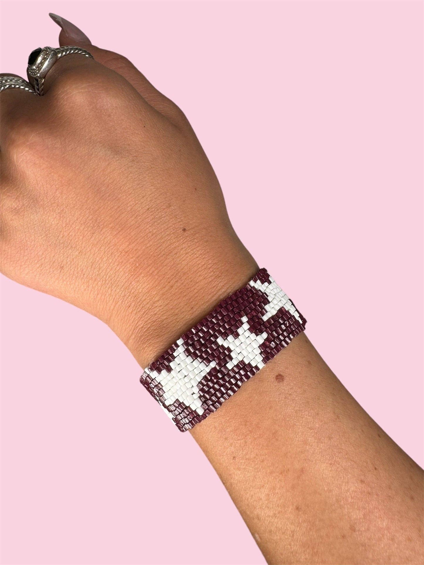 MAROON STAR ADULT Beaded BRACELET
