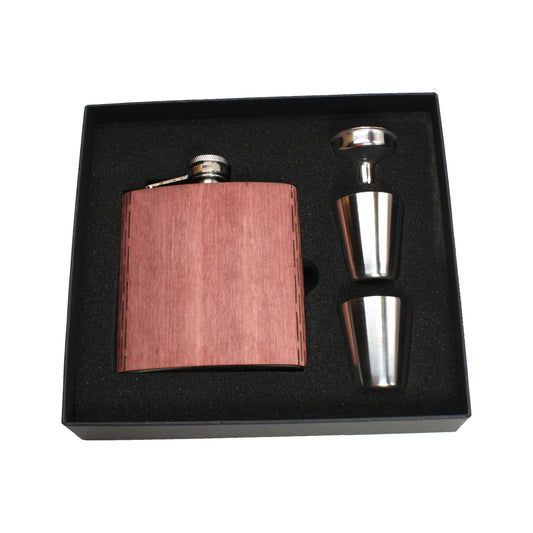 6 oz. Wooden Hip Flask & Gift Box with Shotglasses & Funnel: Aromatic Cedar