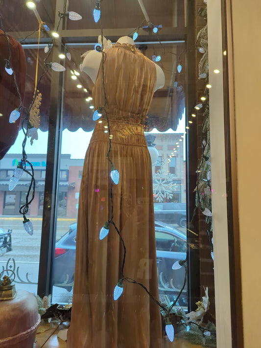 Golden Silk Halter Dress