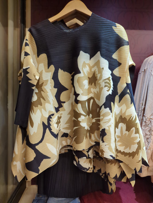 Black & Olive Pleated Top